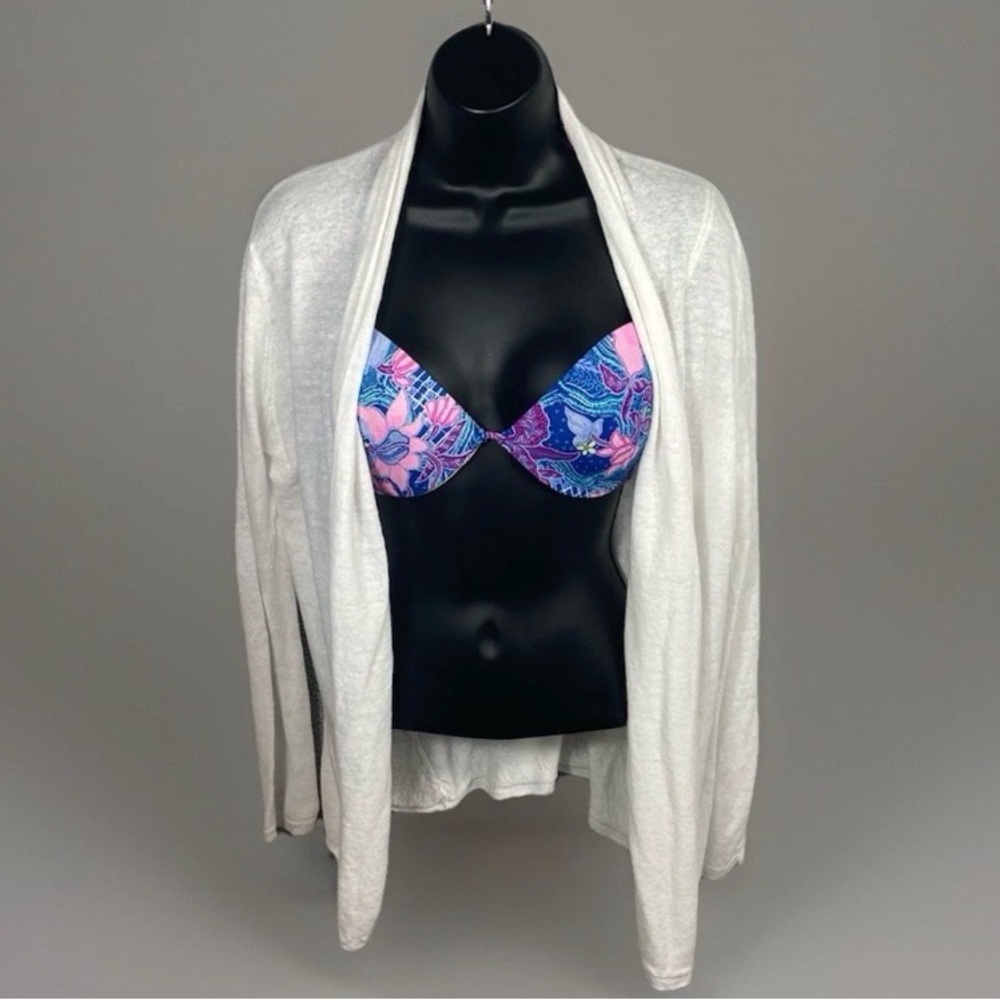 Tahari 100% Linen Open Front Cardigan Hoodie Women’s L‎ Oversized Coastal